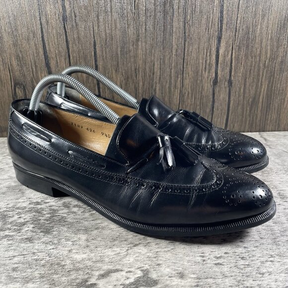 Ferragamo Black Leather Kiltie Tassel Loafer Shoes Men’s Size 9.5 D